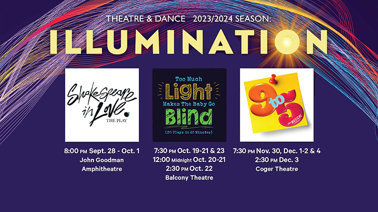 Graphic highlighting Theatre & Dance 2023-2024 Production Season "Illumination"