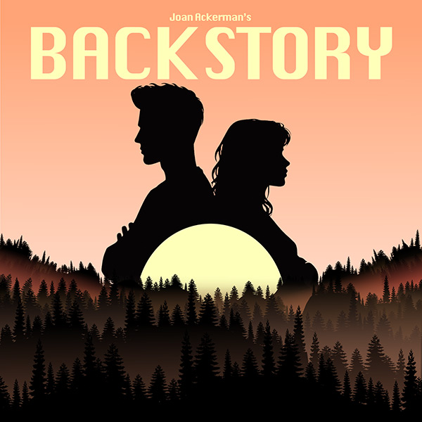 Poster for "Back Story" showing man and woman silhouette behind evening horizon