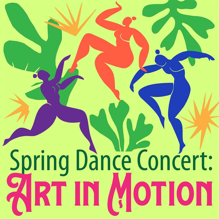 Colorful graphic featuring three dancing human figures